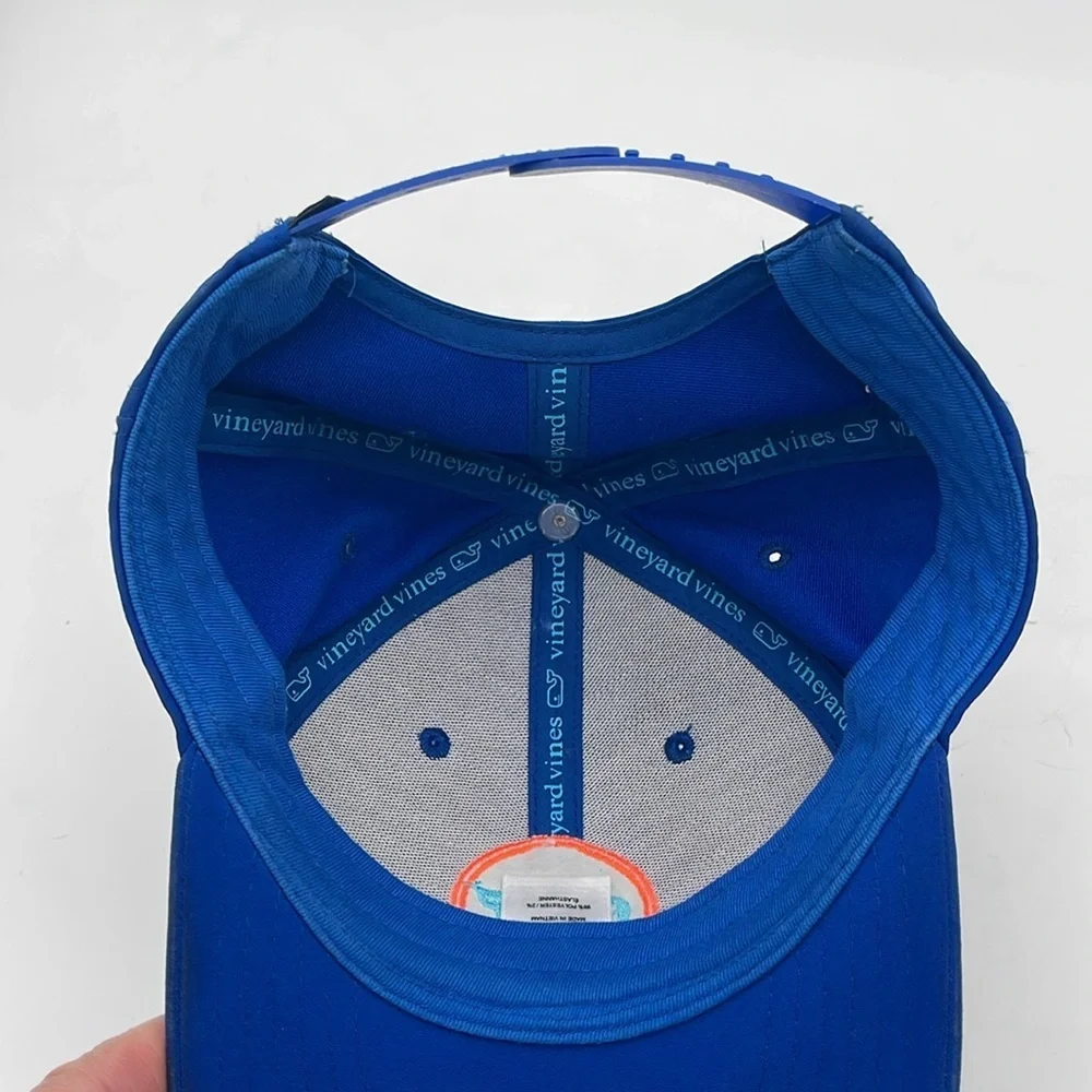 Vineyard Vines Kids Whale Performance Trucker Hat Regatta Blue Orange Letters